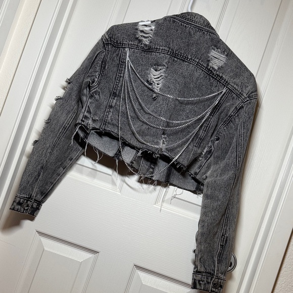SHEIN denim crop jacket w/chains. Size XS. - Picture 1 of 10